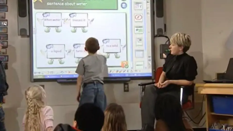 smartboard with students and teacher picture