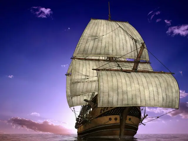 ancient ship traveling on the ocean