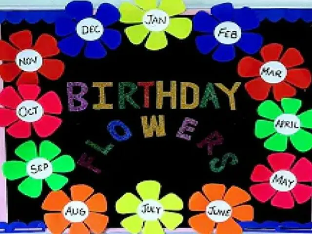 birthday flowers with months bulletin board