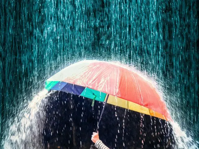 colorful umbrellal under the rain