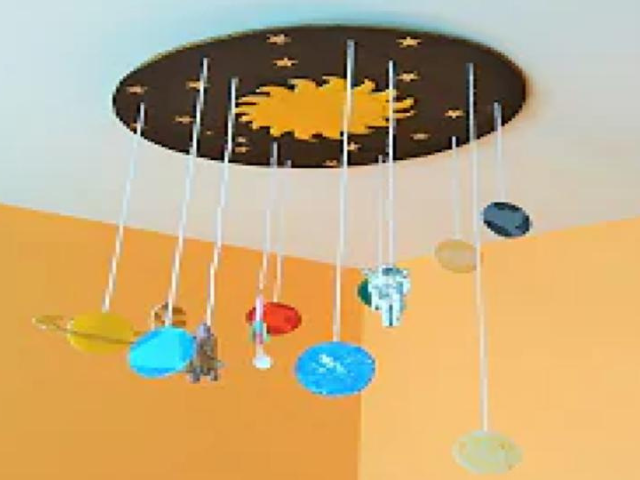 hanging solar system ornament on ceiling