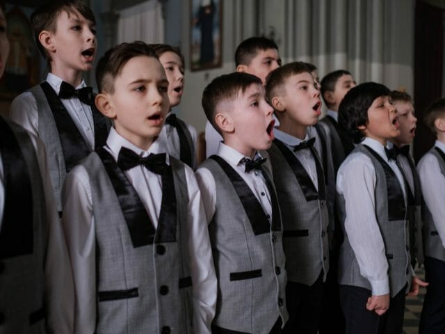 students group singing in school